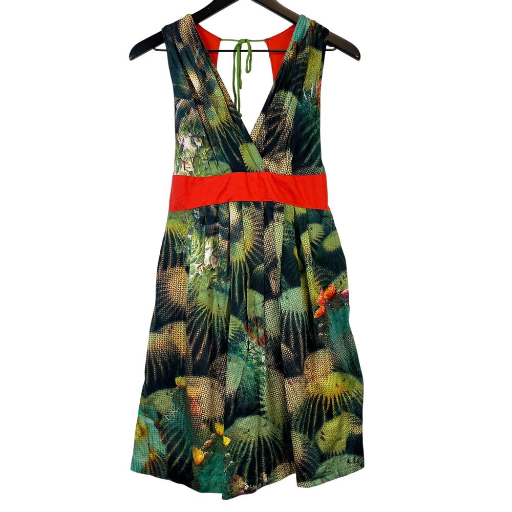 Eva Franco Anthropologie Size 6 Fit & Flare Succulents Mini Dress Green Orange